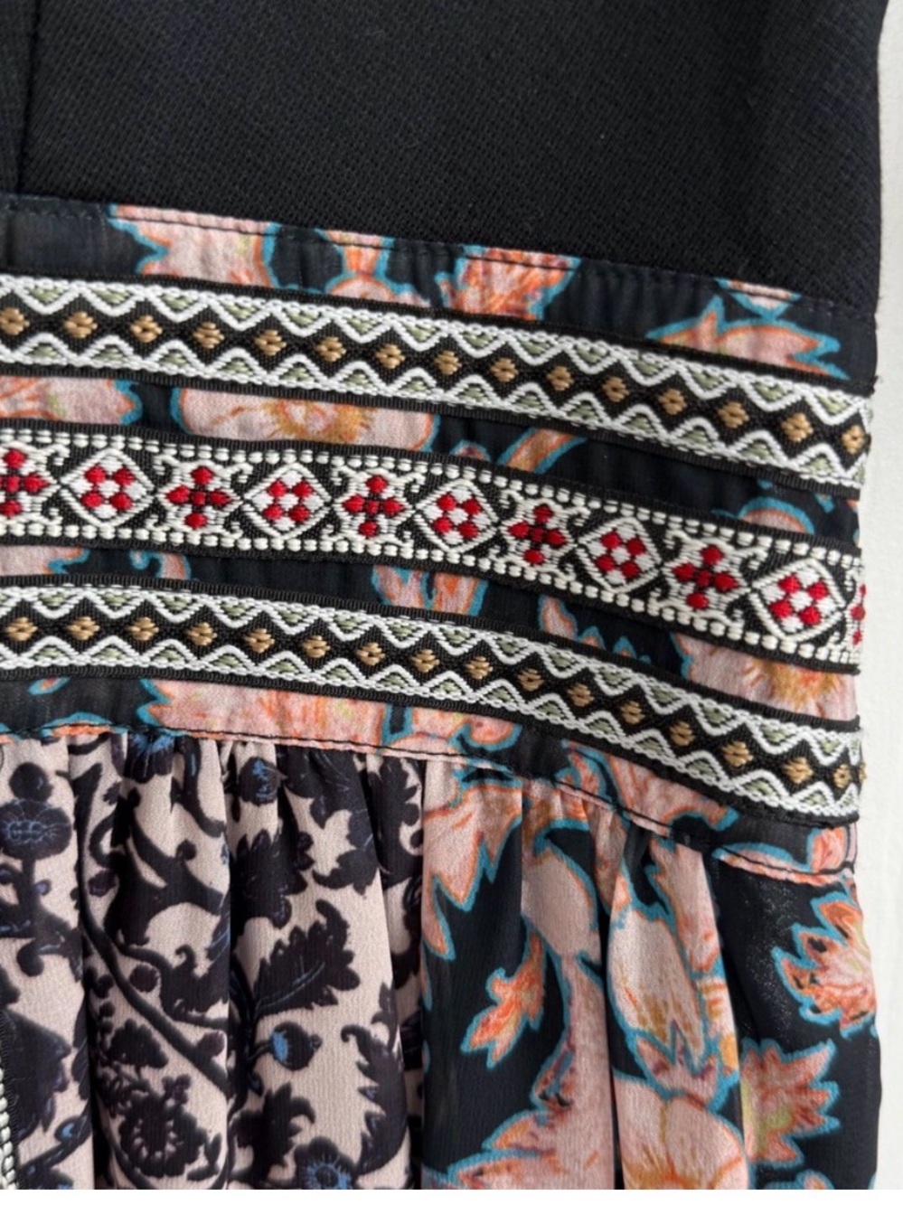 Anthropologie Black Bodice Paisley-Print Long Sleeve Boho Midi Dress - Picture 10 of 13